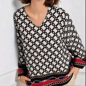 Chico's Black and Gold Patterned Top